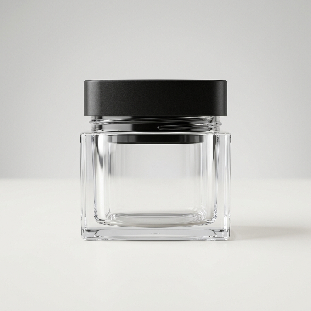 Square Black Cap PET Jar with Inner Lid